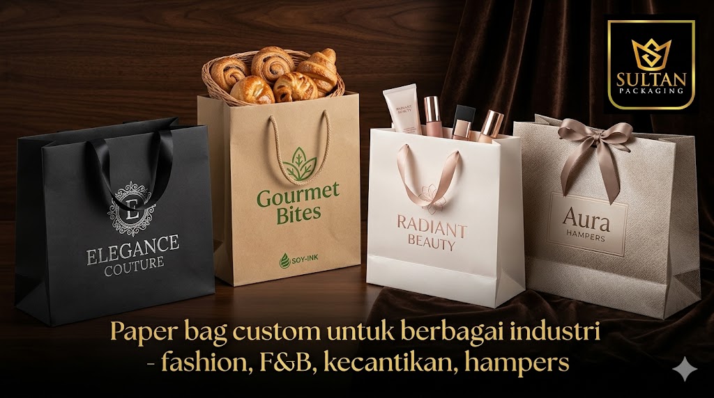 Paper bag custom untuk berbagai industri - fashion, FnB, kecantikan, hampers