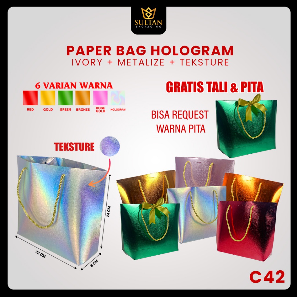 Paper Bag Souvenir Metalize Hologram/Tas Kado Hadiah Pernikahan/Goddie Bag/C42 - Image 2