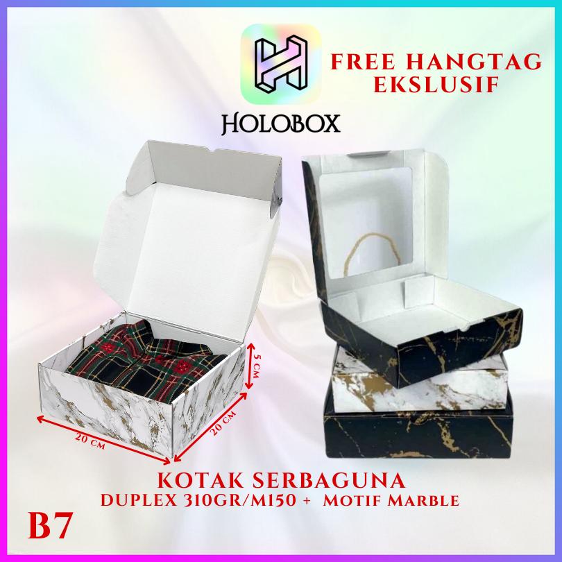 HOLOBOX Kotak Kado Baju B7 - Kotak Mika Marble - Kotak Souvenir 25x25x7 cm - Bahan Duplex 310GR/M150 - Motif Marble - Foto Plastik - FREE HANGTAG EKSLUSIF