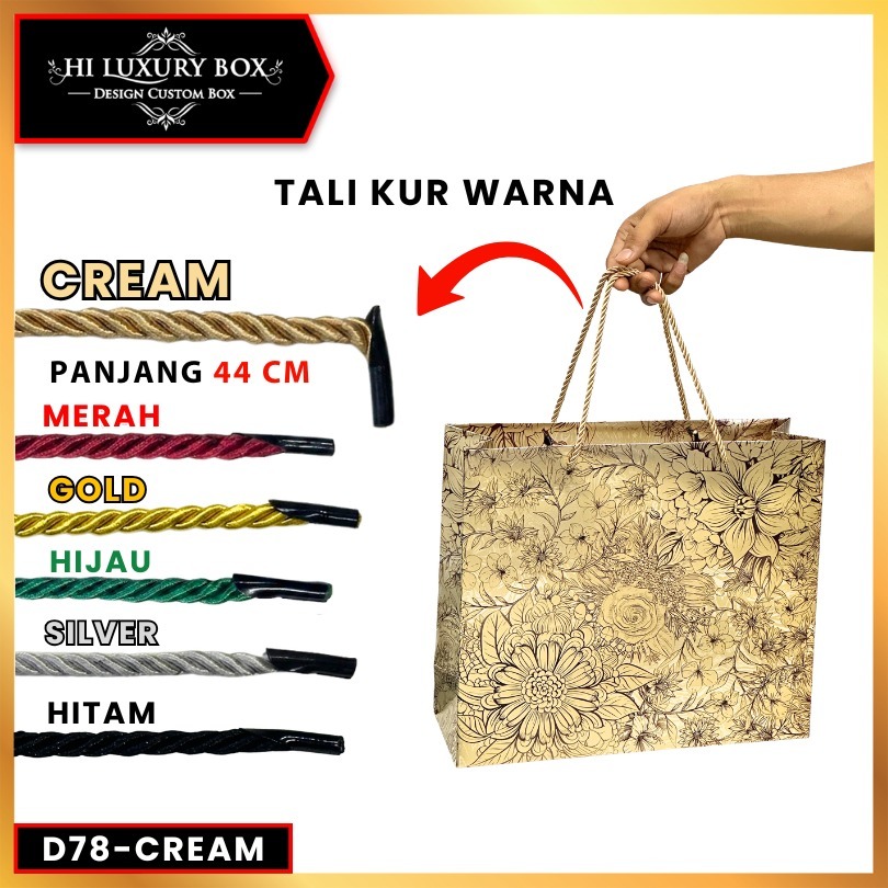 Tali Paperbag Tali Twist Import Tali Kur Tambang Kepang D78 Tali Sumbu Polyester Warna Murah 5 mm Panjang 44 cm
