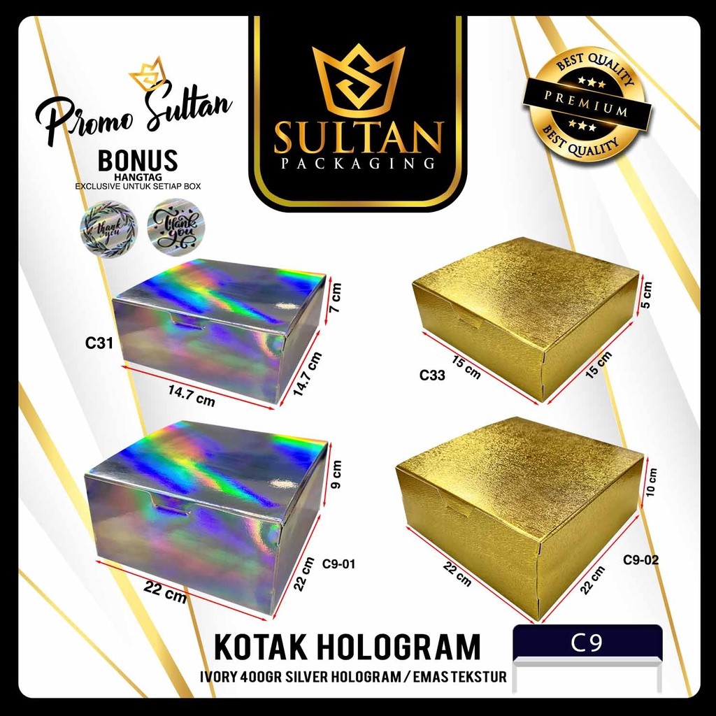 Kotak Kado Hologram - Gift Box Hadiah Hologam Emas - Kotak Hadiah Mewah Motif Hologram Emas - C9 - Image 2
