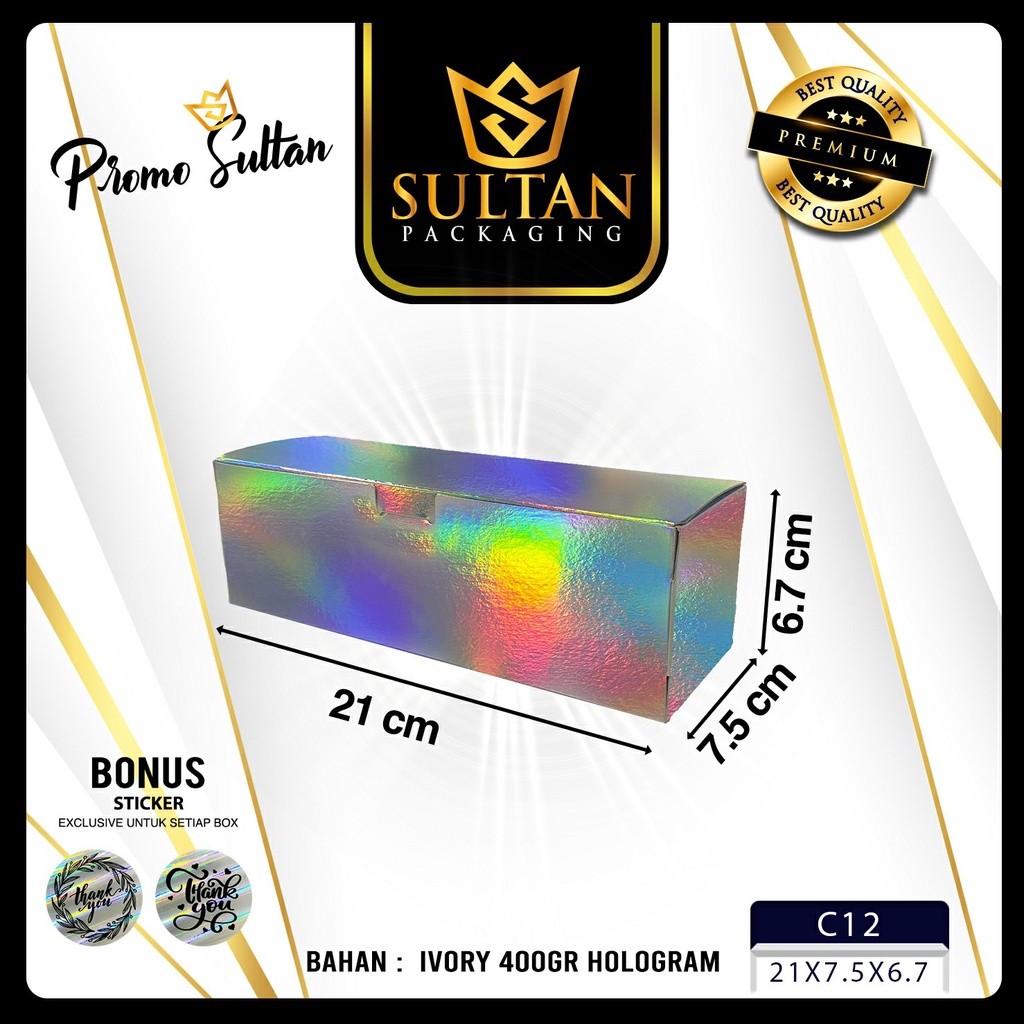 Packaging Souvenir - Kotak Hologram - Box Packaging Panjang - Dus Kotak Silver Hologram Mewah - C12 - Image 3