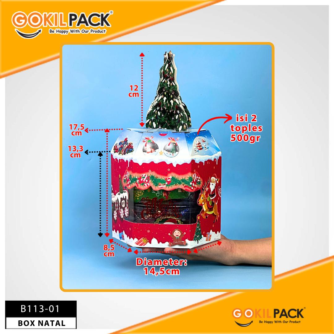 GOKIL PACK Box Natal B113 | Kotak Hampers 500gr | Toples Dus Kue | Christmas Sale | Aksesori Pritilan Pohon Natal | Free Hanotag Natal