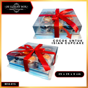 Box Mika / Kotak Kue Mika / Box Cupcake + Tatakan / Packaging Mika /25X25/ M10