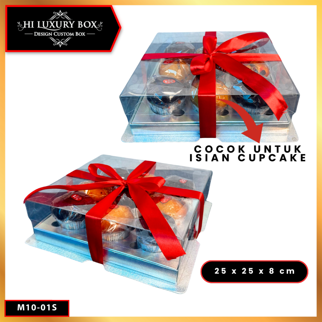Box Mika / Kotak Kue Mika / Box Cupcake + Tatakan / Packaging Mika /25X25/ M10