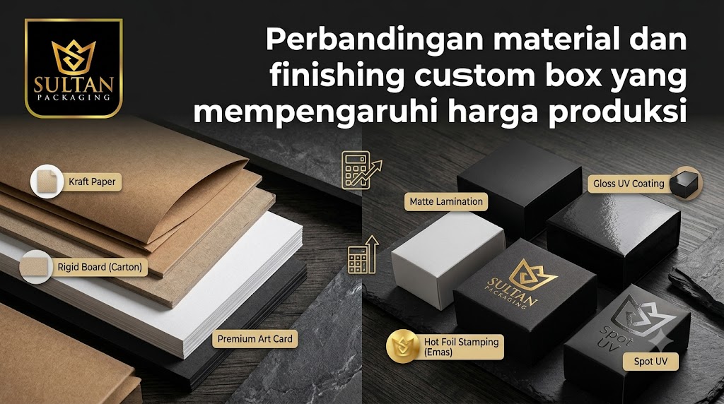Perbandingan material dan finishing custom box yang mempengaruhi harga produksi