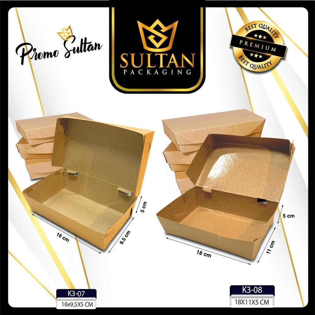 Lunch Box - Paper Box Kraft Laminasi Kotak Makan Kertas Coklat Size M & L -K3-08