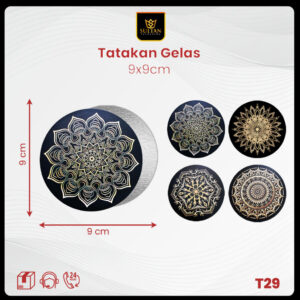 SULTAN - Coaster Mandala Black Motive - Tatakan Gelas Motif Mandala Anti Lengket Uk 9x9 cm - T29