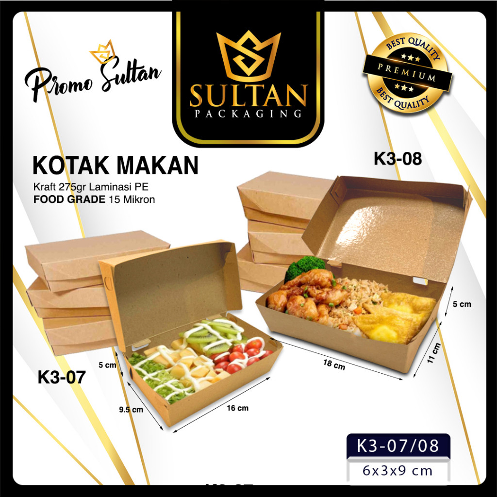 Lunch Box - Paper Box Kraft Laminasi Kotak Makan Kertas Coklat Size M & L -K3-08 - Image 2