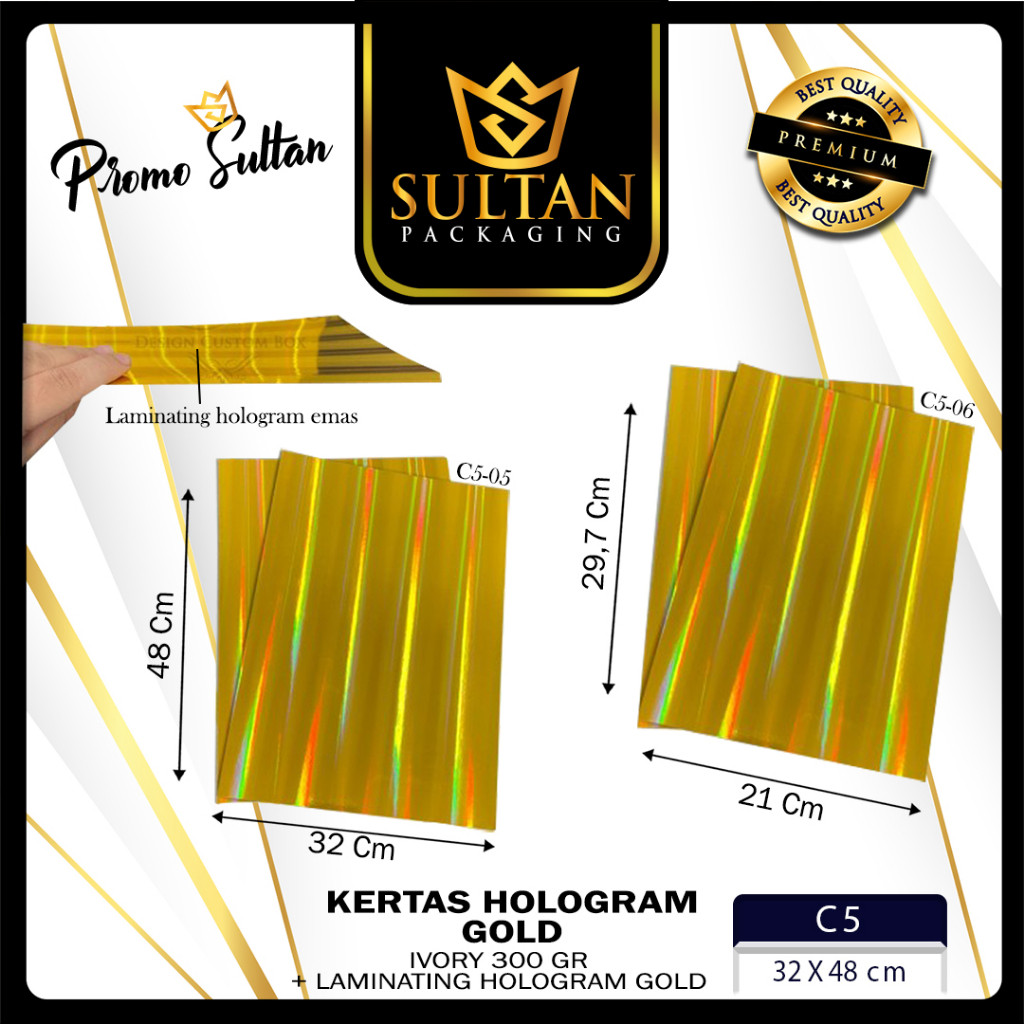 Kertas Hologram|Gold|Lembaran|A3+|Murah|C5 GOLD