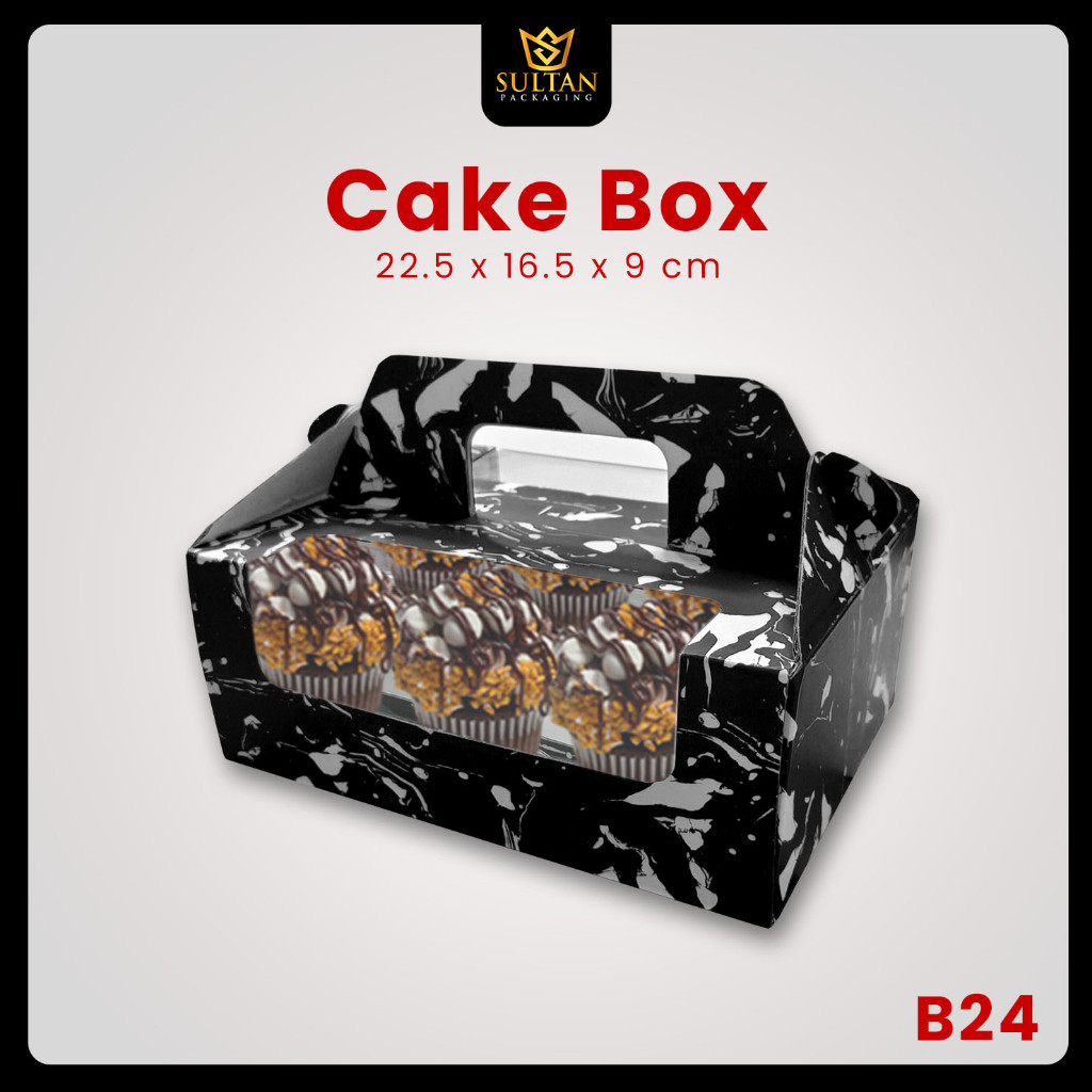 Cake Box - Kotak Hampers Makanan - Kotak Tentengan Makanan Motif Marble - B24