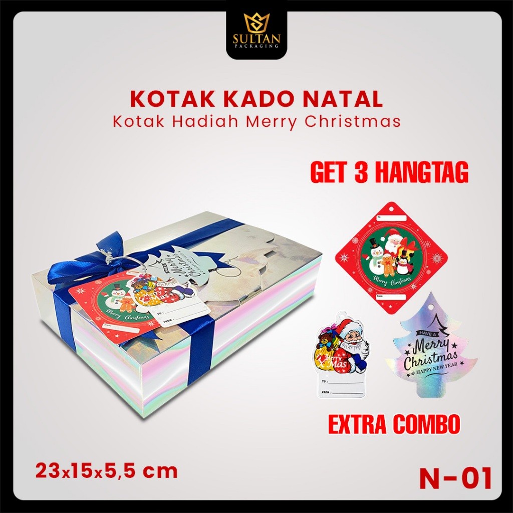 Kotak kado - Box Hologram Hadiah Natal - Beli 1 dapat 6 - N-01