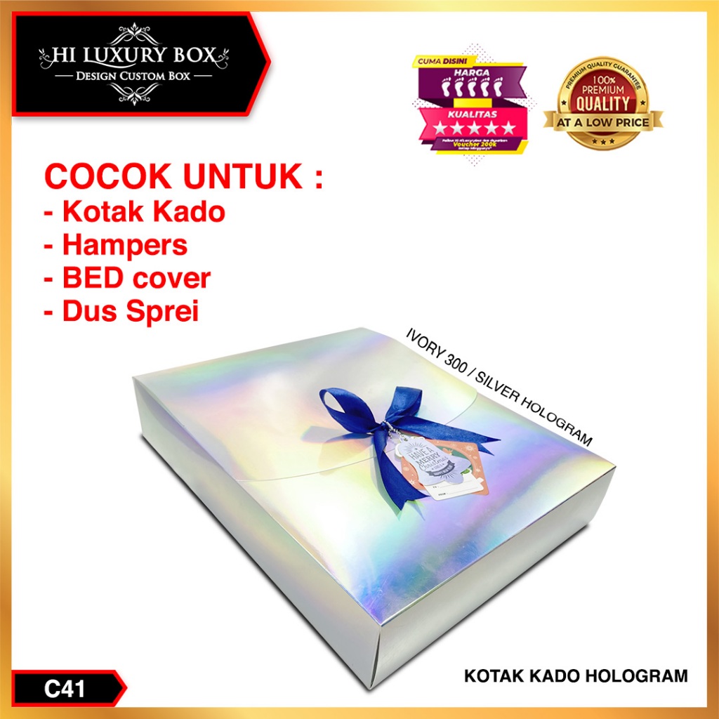Kotak Kado-Box Hologram-Box Hampers- Dus Hadiah Silver Hologram - C41