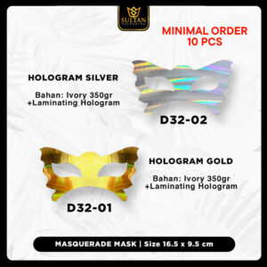 SULTAN - Masquerade Party Mask - Topeng Mata Pesta Hologram Emas - D32
