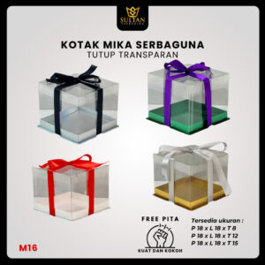 Cake Box Kotak Kue Mika Transparan Dus Hadiah 18x18 - Tutup Mika / M16