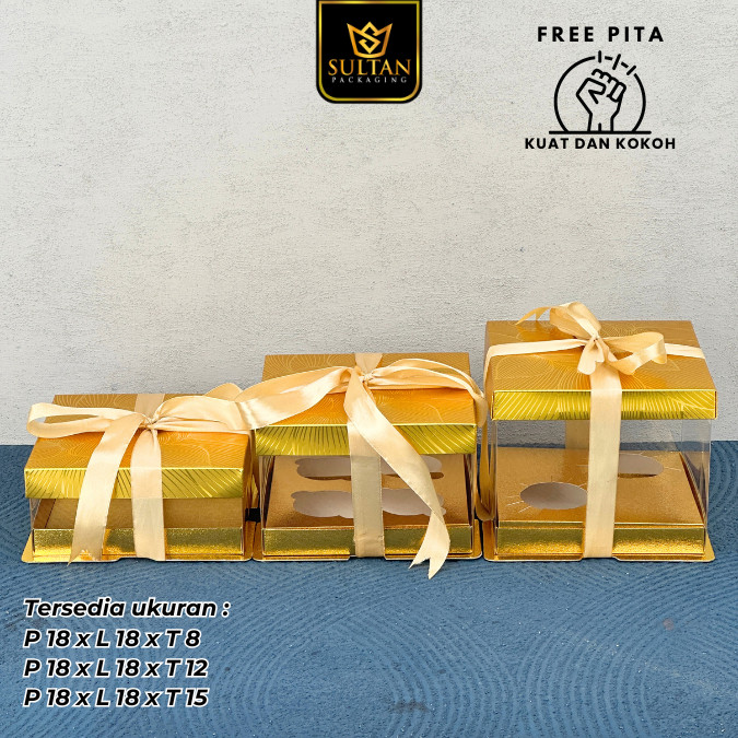 Cake Box Kotak Kue Mika Transparan Dus Hadiah - Tutup Hologram / 18x18 M15 - Image 3