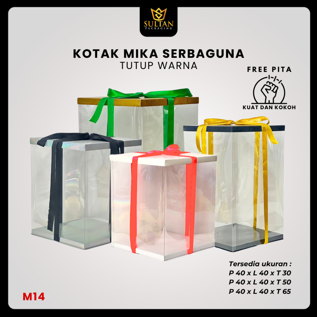 . Cake Box Kotak Kue Mika Transparan Dus Hadiah - Tutup Hologram 40x40 M14
