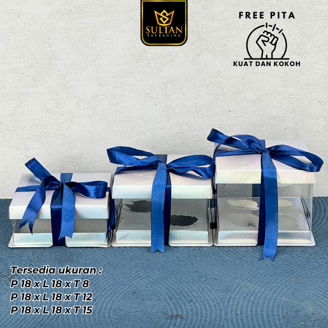 Cake Box Kotak Kue Mika Transparan Dus Hadiah - Tutup Hologram / 18x18 M15 - Image 4