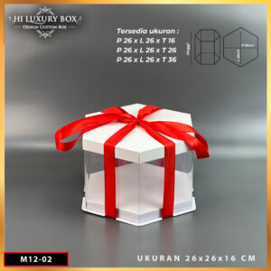 Box Mika Hexagonal - Cake Box - Box Segi Enam Kue Mika Transparan Dus Hadiah Hantaran -Tutup Warna Uk 26x26 - M12
