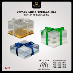 Box Mika / Kotak Kue Mika / Box Cupcake + Tatakan / Packaging Mika /Tutup Mika M18- 22x22