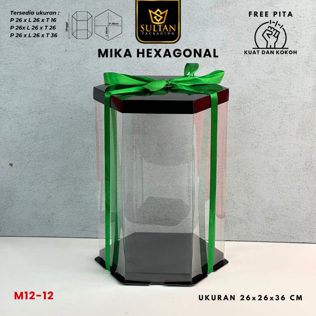 Box Mika Hexagonal - Cake Box - Box Segi Enam Kue Mika Transparan Dus Hadiah Hantaran -Tutup Warna Uk 26x26 - M12 - Image 3