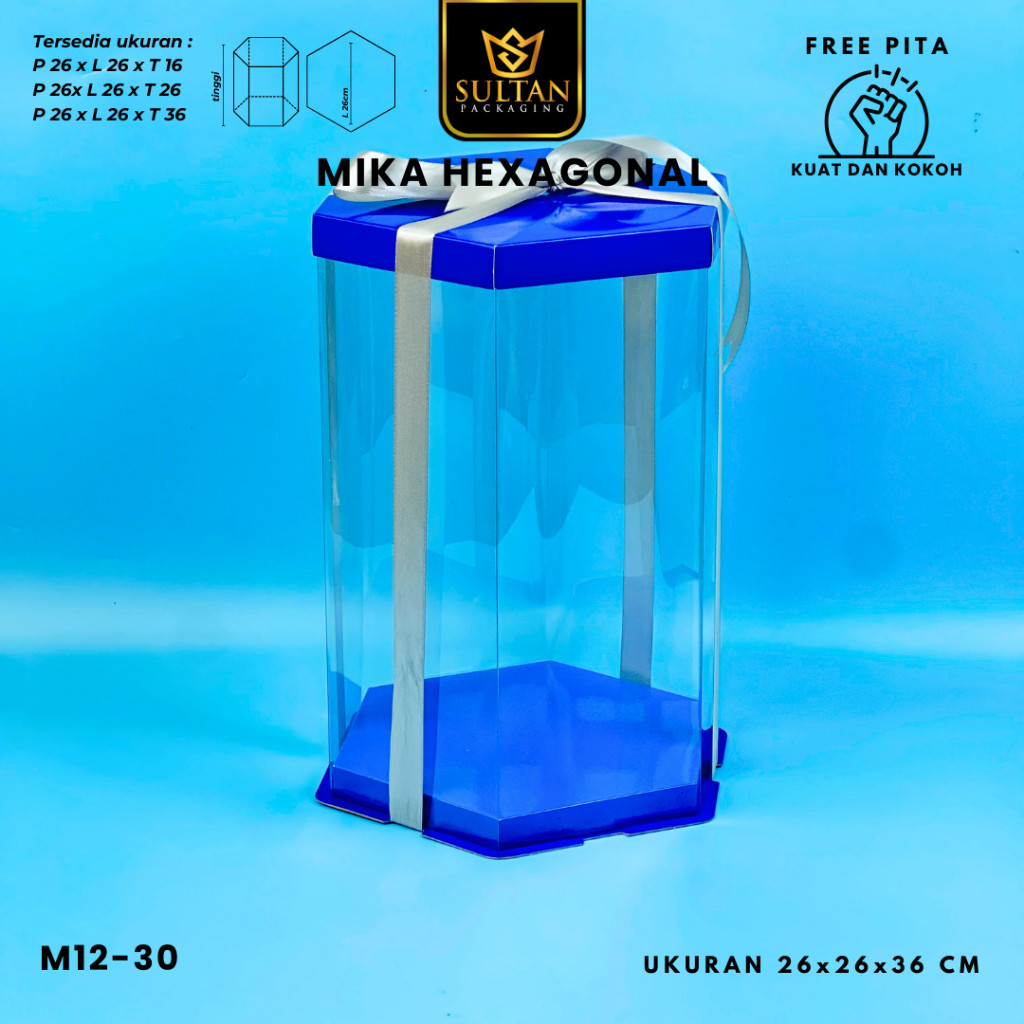 Box Mika Hexagonal - Cake Box - Box Segi Enam Kue Mika Transparan Dus Hadiah Hantaran -Tutup Warna Uk 26x26 - M12 - Image 6