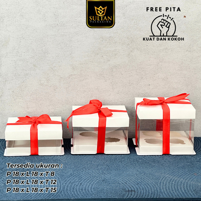 Cake Box Kotak Kue Mika Transparan Dus Hadiah - Tutup Hologram / 18x18 M15 - Image 2