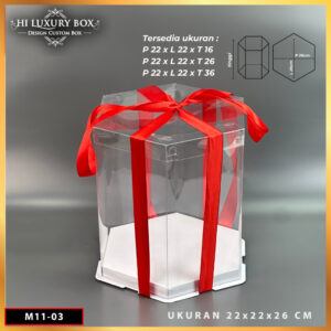 Box Mika Hexagonal - Cake Box - Box Segi Enam Kue Mika Transparan Dus Hadiah Hantaran-22X22 -Tutup Mika M11