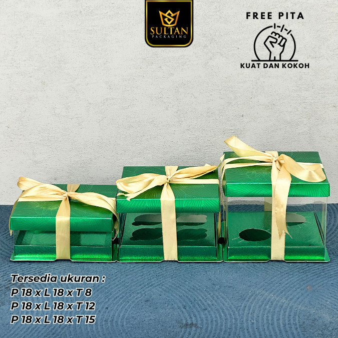 Cake Box Kotak Kue Mika Transparan Dus Hadiah - Tutup Hologram / 18x18 M15 - Image 5