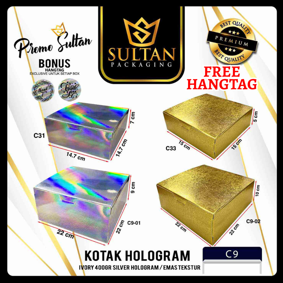 Kotak Kado Hologram - Gift Box Hadiah Hologam Emas - Kotak Hadiah Mewah Motif Hologram Emas - C9