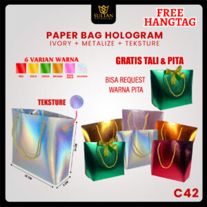 Paper Bag Souvenir Metalize Hologram/Tas Kado Hadiah Pernikahan/Goddie Bag/C42
