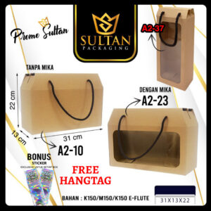 Box Kardus Hampers - Gable Box Kraft - Box Hampers Souvenir Coklat Polos - Box Hadiah Tenteng - A2-23