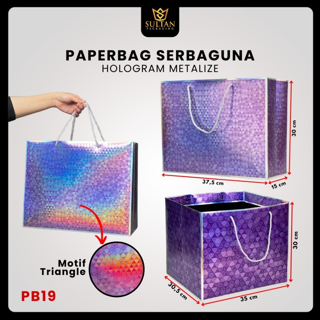 Paper Bag Hadiah Jumbo Premium Gift Bag Tas Kado Jinjing Metalize PB19 Motif Triangle 37,5 cm x 15 cm x 30 cm