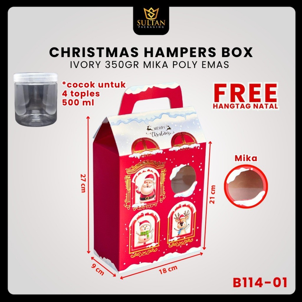 Box Natal B114 | Kotak Hampers 500 ML | Toples Dus Kue | Packaging Praktis untuk Hampers dan Makanan | Kode Produk B114 - Image 2