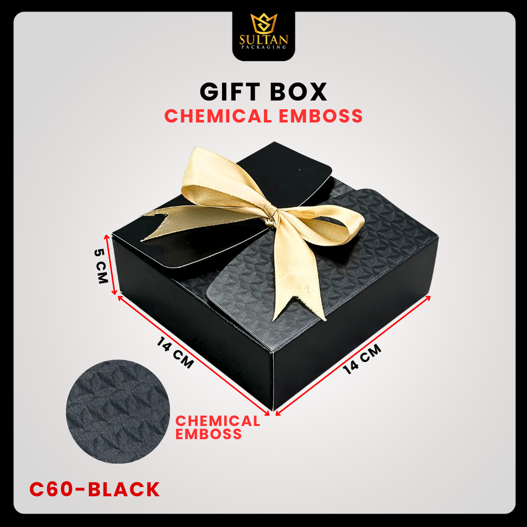 Box Hadiah C60 Chemical Emboss Premium 14x14x5 cm / Kotak Kado Aesthetic + Pita - Image 2