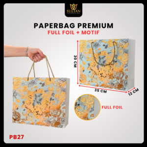Paper Bag Premium Full Foil Motif Bunga 35x12x30 - Paperbag Cantik Kekinian Anti Mainstream - Gift Bag Mewah Kode PB27