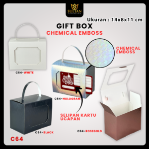 Gift Box Kotak Kado Model Tas Handle Chemical Emboss 14x8x11cm Praktis Dijinjing - C64